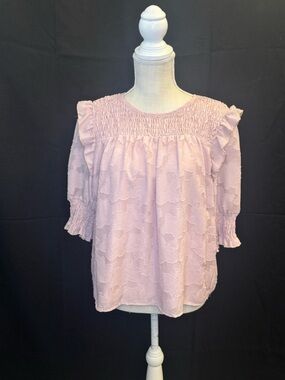 Ontwelfth Soft Pink Smocked Yoke Women's Blouse
